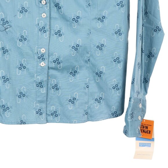 Dockers VTG Button Up Shirt Womens XL NEW Blue Cotton Stain Defender Floral - Picture 3 of 6
